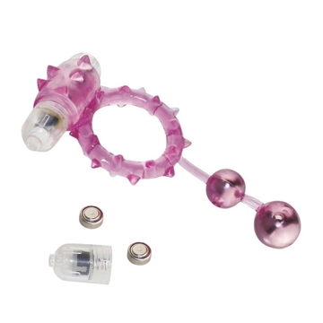 Hotgirl.dk Aphrodisia 2 Ball Banger Cockring lilla penisring med vibration batterier